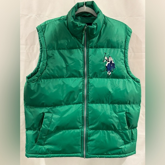 Green Polo Jacket with Embroidered Logo puffer preppy ski winter large zipper - Picture 4 of 8